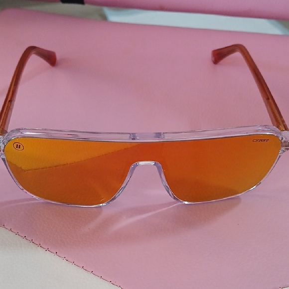 Trendy Clear Frame Sunglasses with Vibrant Orange Lenses - Picture 1 of 8